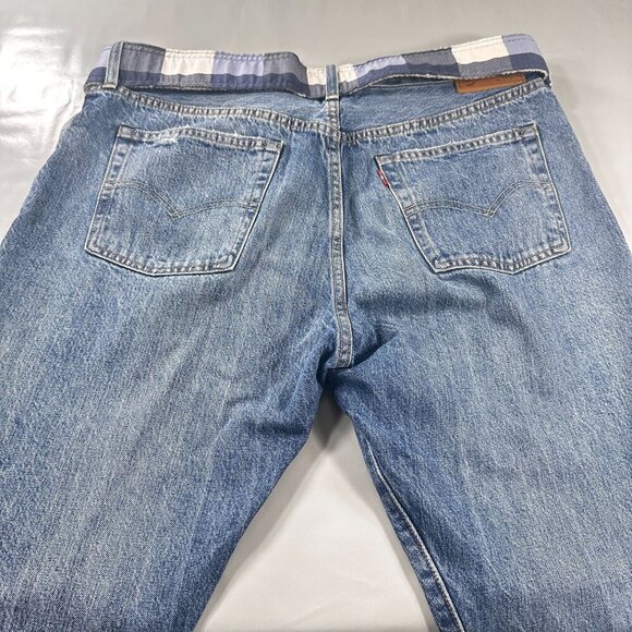 Levis 501 Jeans Women Patchwork Denim Ragged Lands Color Block Raw Hem Straight - Picture 7 of 16